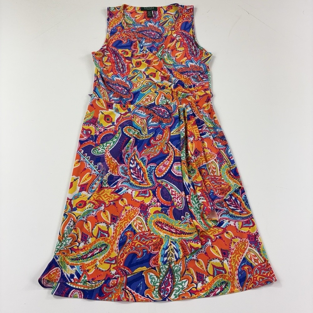Lauren Ralph Lauren Petite PM Colorful Paisley Sleeveless Faux Wrap Midi Dress